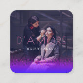 Carte De Visite Carré Professionnel 2 Photos rose et violet Abstrait (Devant)