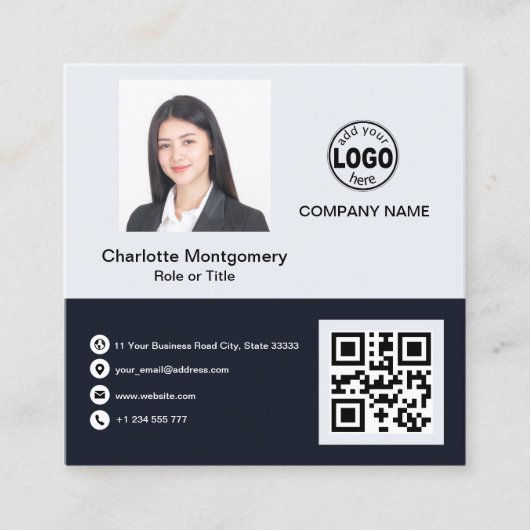 Carte De Visite Carré Professionnel ajoutez votre logo QR Code Photo Cus (Devant)
