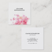 Carte De Visite Carré Professionnel blanc floral pourpre rose (Devant / Derrière)