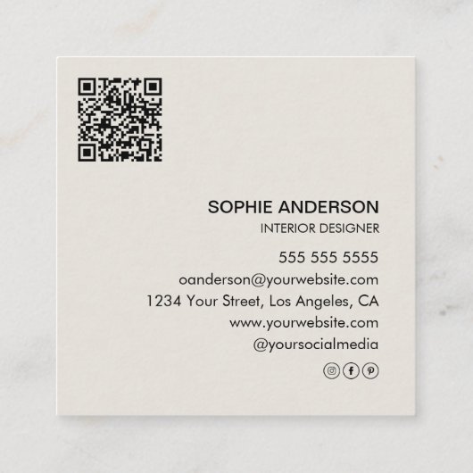 Carte De Visite Carré Professionnel de la photo moderne (Dos)