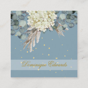 Carte De Visite Carré Professionnel Dusty Blue Gold Floral Chic