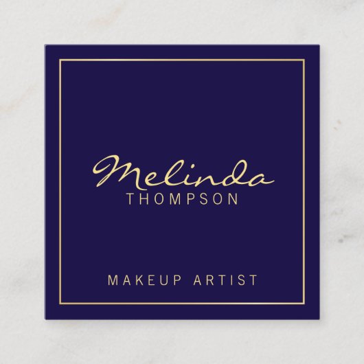 Carte De Visite Carré Professionnel Elegant Marine Moderne Bleu et Or (Devant)