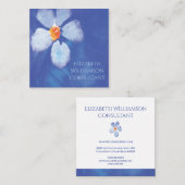 Carte De Visite Carré Professionnel floral de fleur bleue d'aquarelle (Devant / Derrière)