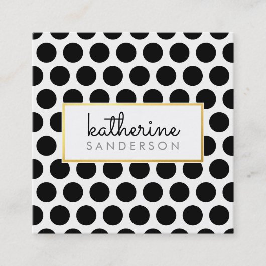Carte De Visite Carré PROFESSIONNEL GRAND POLKA DOT or noir moderne (Devant)