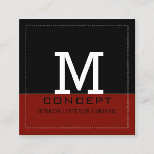 Carte De Visite Carré Professionnel moderne Black Grange Rouge Monogramm