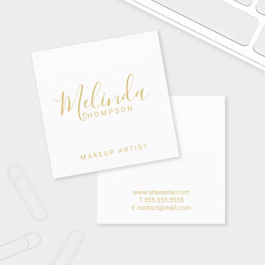 Carte De Visite Carré Professionnel moderne blanc et or