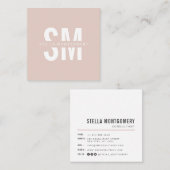 Carte De Visite Carré Professionnel moderne de monogramme rose et blanc (Devant / Derrière)