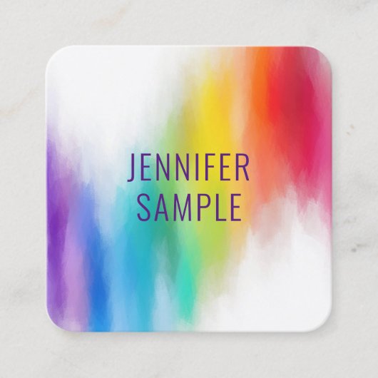 Carte De Visite Carré Professionnel moderne élégante Couleurs Arc-en-cie (Devant)