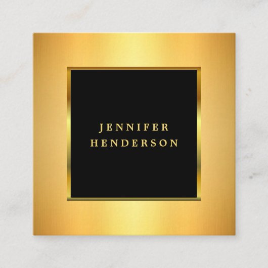 Carte De Visite Carré Professionnel moderne et design noir et or (Devant)