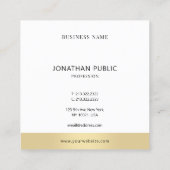 Carte De Visite Carré Professionnel Moderne Or Blanc Élégant Simple Chic (Dos)