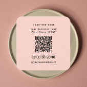 Carte De Visite Carré Professionnel Qr Code Blush rose médias sociaux