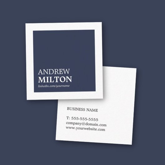 Carte De Visite Carré Professionnel Simple Elegant Blue White Consultant