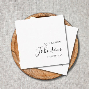 Carte De Visite Carré Professionnel Simple Elegant Noir Blanc Consultant