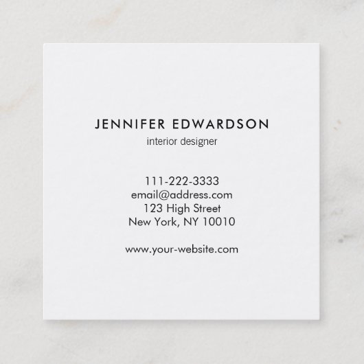 Carte De Visite Carré Professionnel simple et élégant du marbre (Dos)