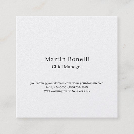 Carte De Visite Carré Professionnel Unique Classique Simple Blanc (Devant)