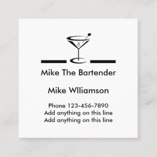 Carte De Visite Carré Profil de barman simple