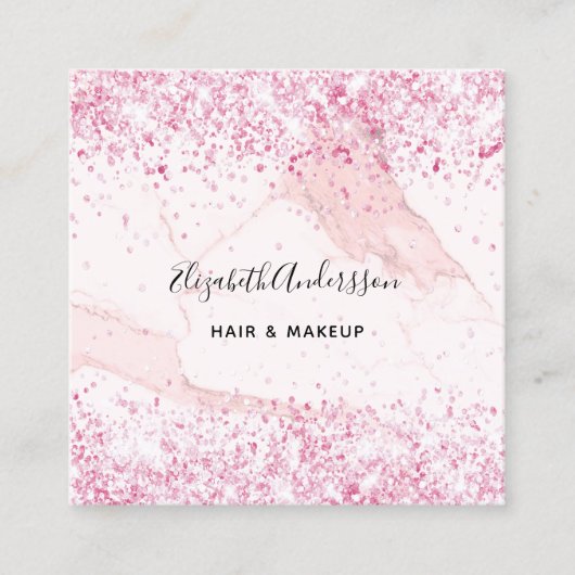 Carte De Visite Carré Profil en marbre rose vif photo code qr (Devant)