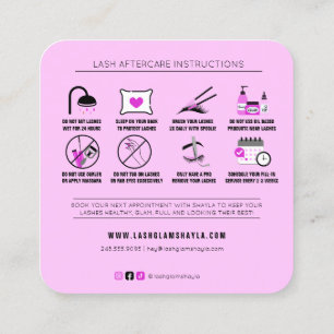 Carte De Visite Carré Prolongations Lash après soins Fuchsia rose