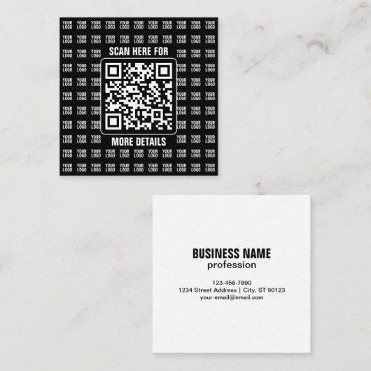 Carte De Visite Carré Promotional QR code (editable) plus Logo Pattern (Devant / Derrière)