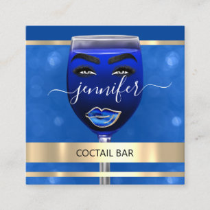 Carte De Visite Carré Pub Coctail Bar à Vins Boissons Restaurant Blue QR