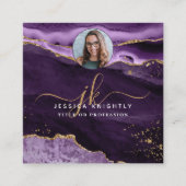 Carte De Visite Carré Purple Agate Gold Parties scintillant Script photo (Devant)