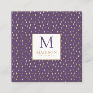 Carte De Visite Carré Purple Gold Raindrop Moderne Monogramme tendance