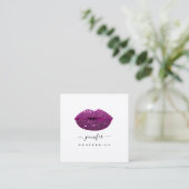 Carte De Visite Carré Purple KISS LIPS Maquillage Artiste White Médias s (Debout devant)