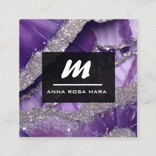 Carte De Visite Carré *~* Purple Lavender Glam Luxe Initial QR AP66 (Devant)