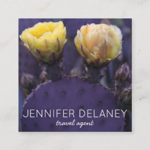 Carte De Visite Carré Purple Yellow Cactus Fleurs Nature Photo Voyage