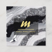 Carte De Visite Carré *~* QR Agate Black White Gold Parties scintillant (Devant)