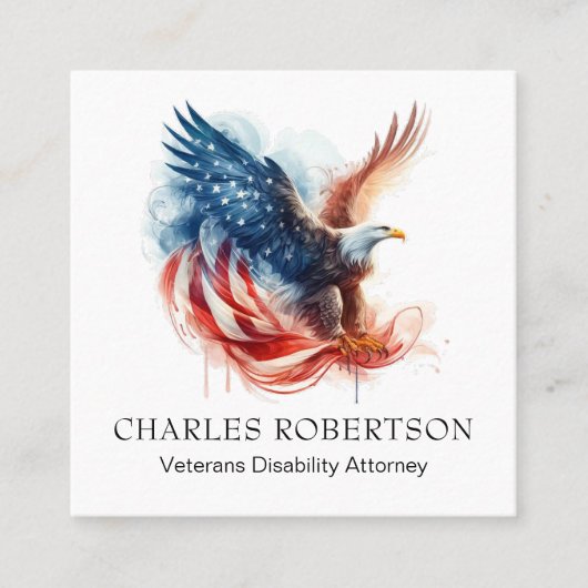 Carte De Visite Carré *~* QR américain. Aigle à drapeau AP16 (Devant)