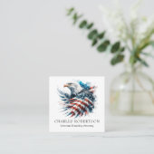 Carte De Visite Carré *~* QR American. Aigle à drapeau AP16 (Debout devant)
