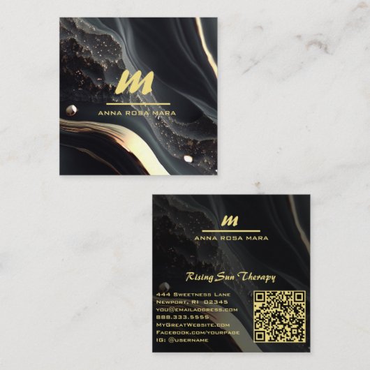 Carte De Visite Carré *~* QR Black Gold Parties scintillant Monogramme s (Devant / Derrière)