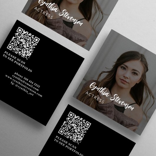 Carte De Visite Carré QR CODE actrice moderne photo professionnelle