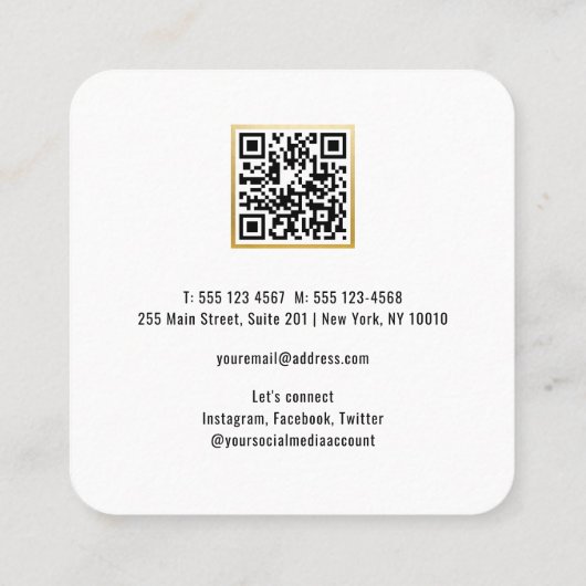 Carte De Visite Carré QR Code Ajouter votre photo Modern Simple (Dos)