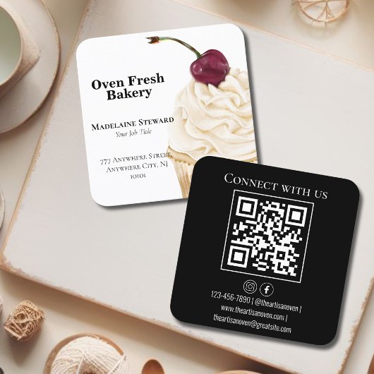 Carte De Visite Carré QR Code Black White Cupcake Bakou