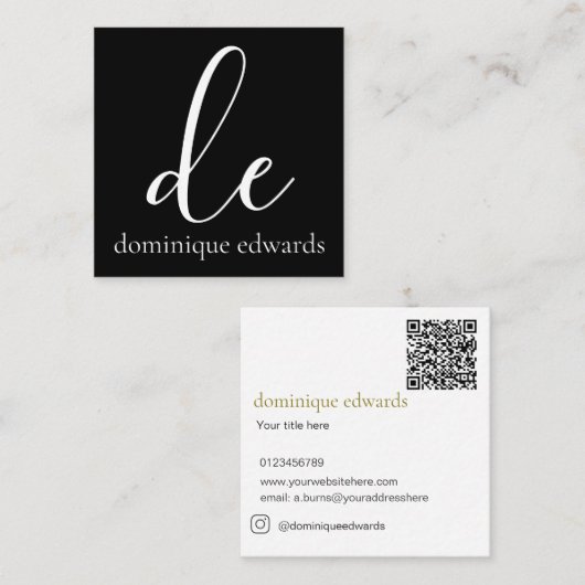 Carte De Visite Carré QR Code Black White Monogramme Beauté moderne (Devant / Derrière)
