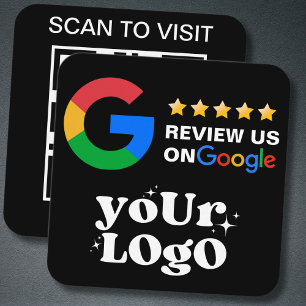 Carte De Visite Carré QR Code Business Logo Black Modern Google Review