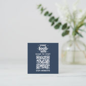 Carte De Visite Carré QR Code Business Logo Professionnel Moderne Bleu (Debout devant)