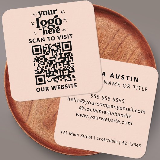 Carte De Visite Carré QR Code Business Logo Professionnel Moderne Rose