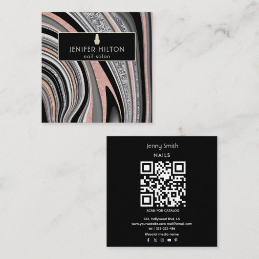 Carte De Visite Carré QR code Contemporary agate geode noail salon (Devant / Derrière)