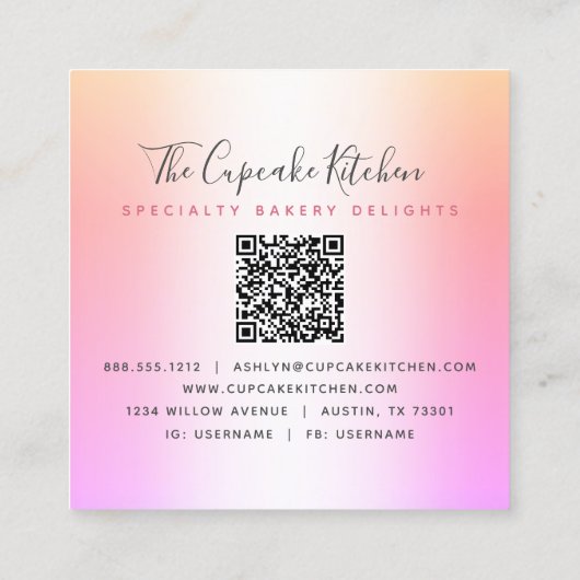 Carte De Visite Carré QR Code Cupcake Bakou Chef Parties scintillant arc (Dos)