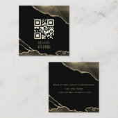 Carte De Visite Carré QR Code Elegant Black Gold Agate Médias sociaux (Devant / Derrière)