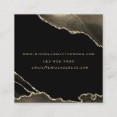 Carte De Visite Carré QR Code Elegant Black Gold Agate Médias sociaux (Dos)