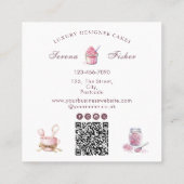 Carte De Visite Carré QR Code Gâteau Baker Polka Pot Chic Rose (Dos)