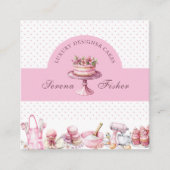 Carte De Visite Carré QR Code Gâteau Baker Polka Pot Chic Rose (Devant)
