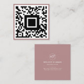 Carte De Visite Carré QR Code initial Monogramme minimal Rose rose rose (Devant / Derrière)