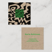 Carte De Visite Carré QR Code Kelly Green Retro Groovy Squiggles Kraft (Devant / Derrière)