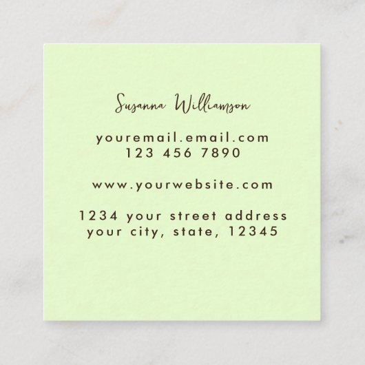 Carte De Visite Carré QR Code Lime Green Classy Art Abstrait unique (Dos)