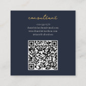 Carte De Visite Carré Qr Code Marine Bleu et or Monogramme initial (Dos)